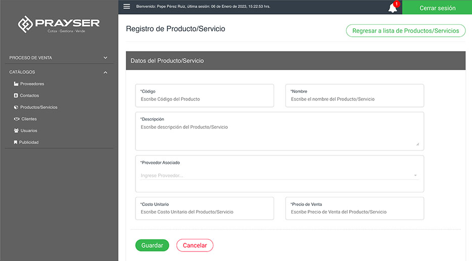 Product Registry Section Example
